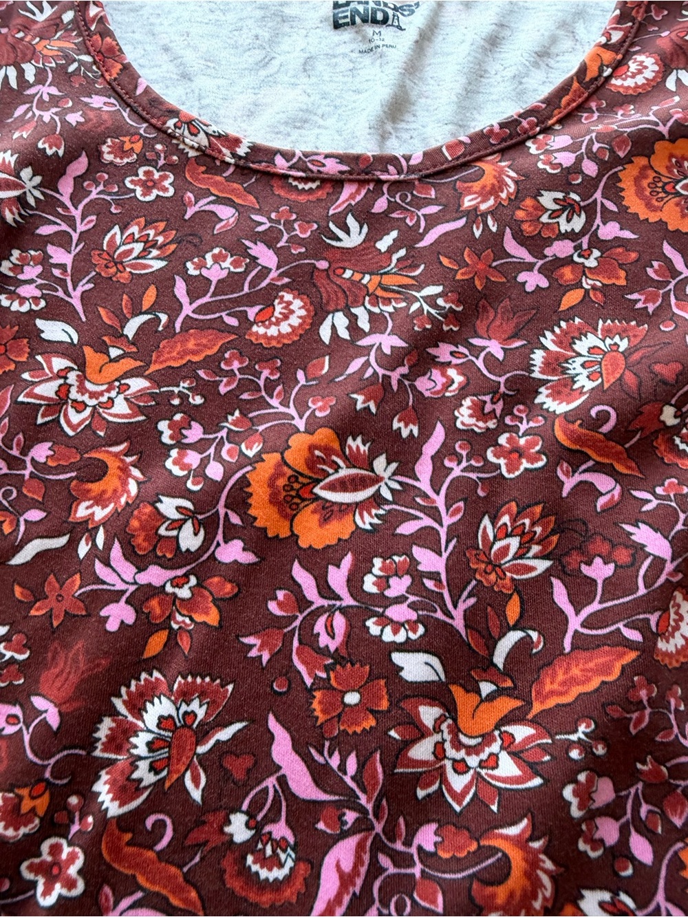 Lands' End Floral Long-Sleeve Dress in Rust and Orange - Picture 3 of 5